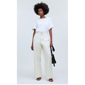 Madewell Button‎ Tab Wide Leg Pant Antique Cream Beige Size 10 NWT